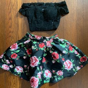 Cropped off the shoulder two piece dress